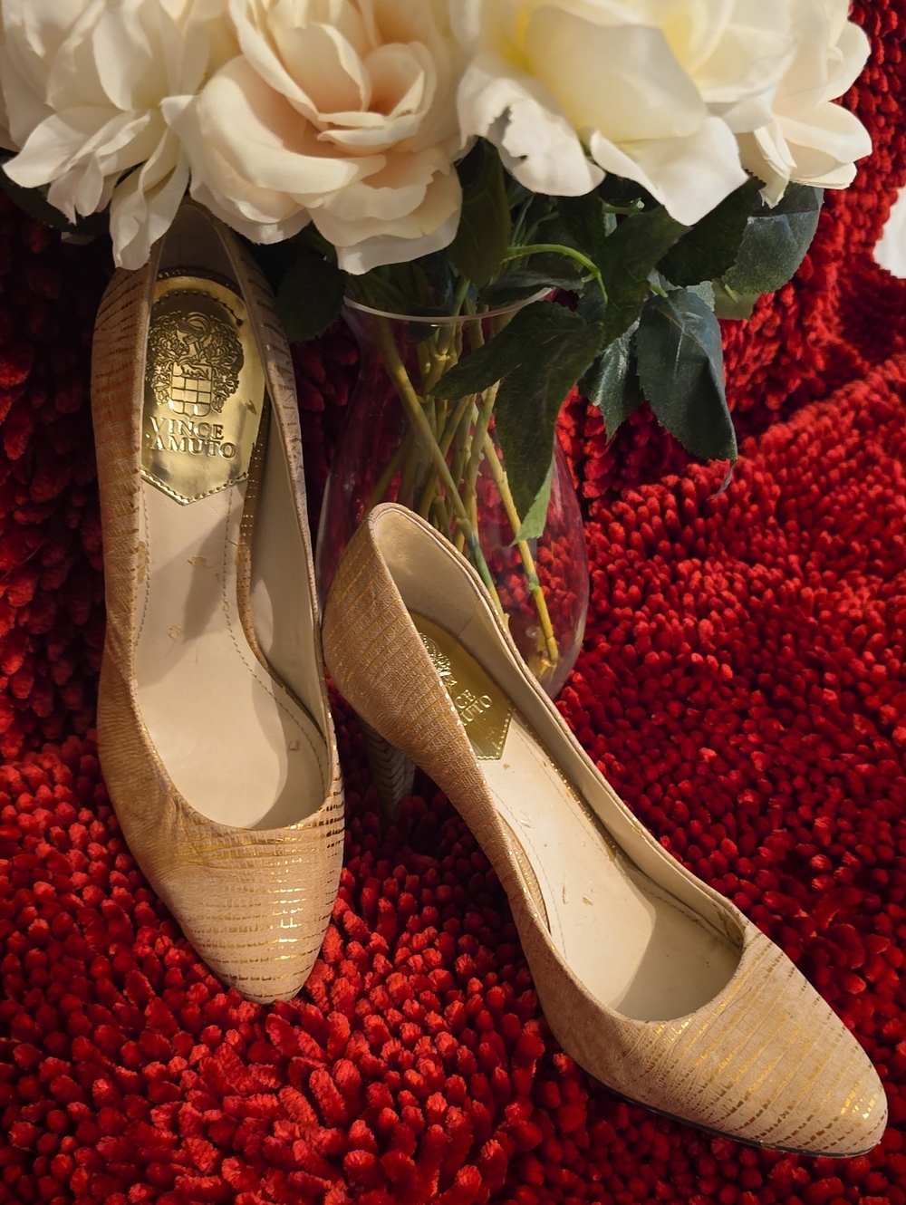 Vince Camuto Metallic Gold Pointed Toe Pumps